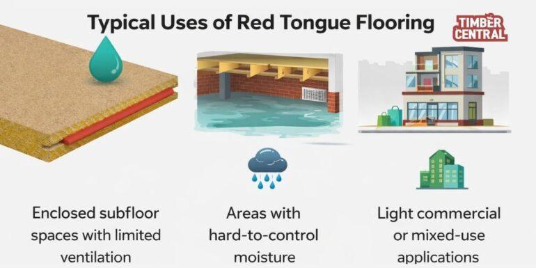 Red Tongue vs Yellow Tongue Flooring differences between the two Tongue-and-groove particleboards.