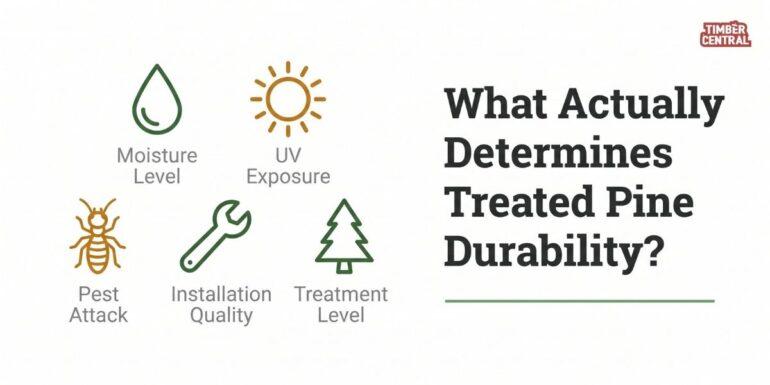 Treated pine durability is determined by more than preservative treatment alone, as drainage, ventilation, and environmental exposure also play critical roles.